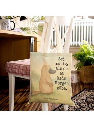 Mr. & Mrs. Panda shopping bag Schnabeltier Mut Design mit Spruch in Weiß