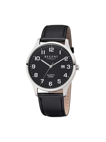 Regent Armbanduhr-Analog schwarz groß (ca. 40mm) Regent Lederarmband