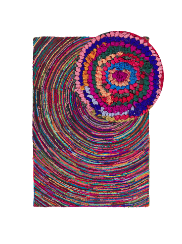 Beliani Geflochtener Teppich MALATYA in Bunt/Lila/Blau - (W) 140 x (H) 3 x (L) 200 cm