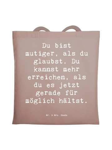 Mr. & Mrs. Panda Tote Bag Spruch Mut und Tapferkeit mit Spruch in Braun Pastell
