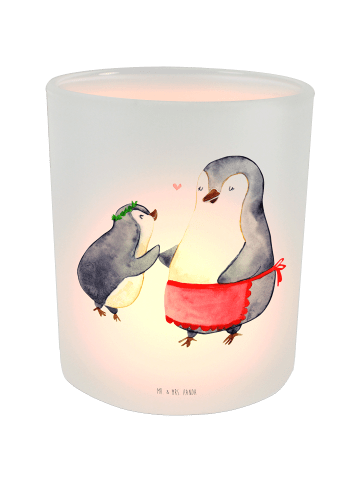 Mr. & Mrs. Panda Windlicht Glas Pinguin mit Kind ohne Spruch in Transparent