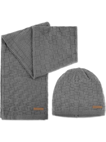 normani Winterset aus Merinowolle Schal und Mütze Muster Yuma in Grau