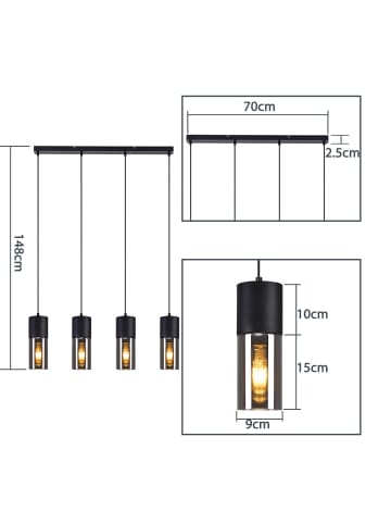 ZMH Pendelleuchte 4-flammige E27 in Schwarz Glas Metall Pendellampe
