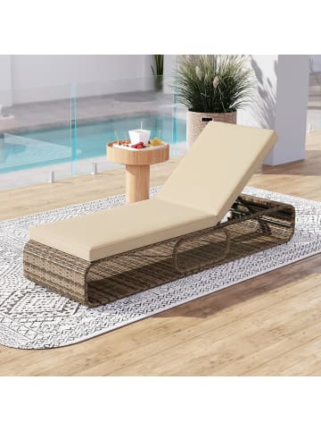 COSTWAY Sonnenliege Gartenliege Polyrattan mit Auflage in Khaki
