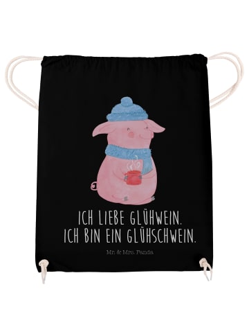 Mr. & Mrs. Panda Rucksack-Beutel Schwein Glühwein mit Spruch in Schwarz