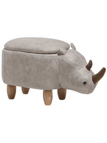 Beliani Tierhocker RHINO in Grau/Heller Holzfarbton - (W) 60 x (H) 35 x (L) 32 cm