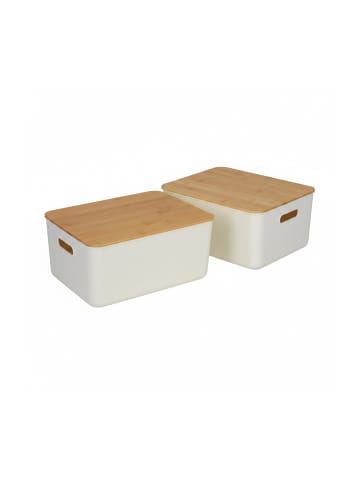 relaxdays 2 x Aufbewahrungsbox in Weiß/ Natur – (B)36 x (H)16 x (T)25 cm