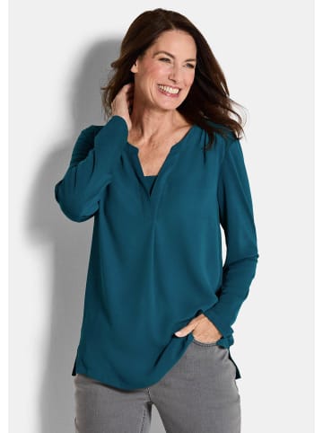 GOLDNER Blusenshirt Elegantes Chiffonshirt mit Jersey-Details in petrol