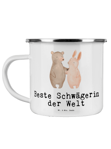 Mr. & Mrs. Panda Camping Emaille Tasse Hase Beste Schwägerin der... in Weiß