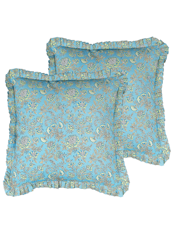 Beliani 2er-Set Dekokissen AMOENA in Blau/Braun/Weiß