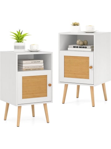 COSTWAY Nachttisch Rattan 2er Set 40x39x70cm in Weiß