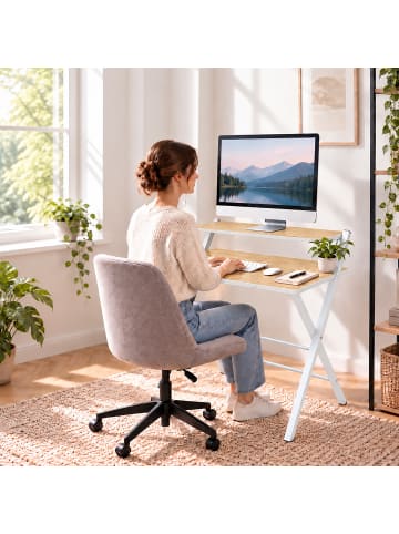 relaxdays Schreibtisch in Natur/ Weiß - (B)70 x (H)82 x (T)56 cm