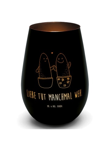 Mr. & Mrs. Panda Windlicht Glas Kaktus Liebe mit Spruch in Schwarz