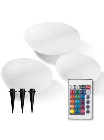 EASYmaxx Solar-Leuchten Set Stein flach 3-tlg. 3,2V weiß Farbwechsel mit Fernb.  Weiß