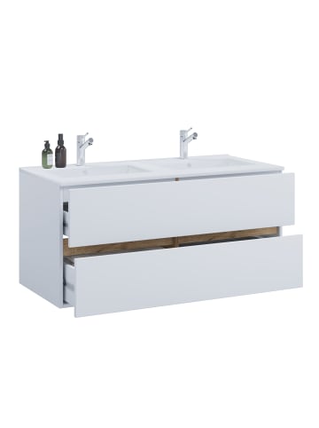 VCM  2 tlg. Badmöbel-Set mit Waschbecken Cosila-I 112cm in Weiß / Honig-Eiche