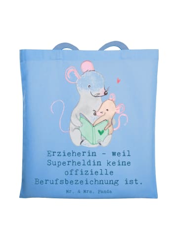 Mr. & Mrs. Panda Tragetasche Erzieherin Superheldin mit Spruch in Sky Blue