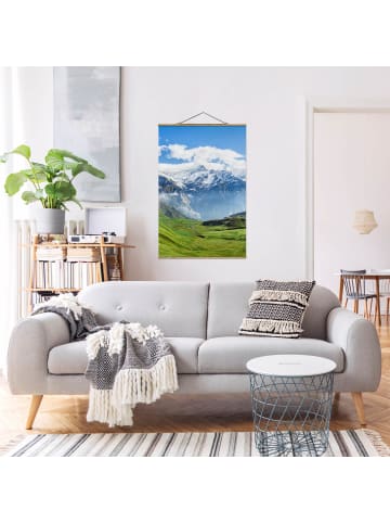 WALLART Stoffbild mit Posterleisten - Schweizer Alpenpanorama in Grün