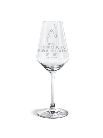 Mr. & Mrs. Panda Weißwein Glas Pinguin Luftballon mit Spruch in Transparent