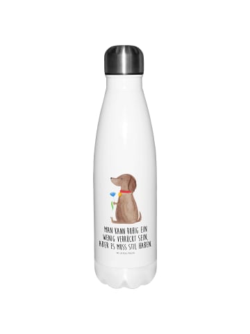 Mr. & Mrs. Panda Thermo Trinkflasche Hund Blume mit Spruch in Weiß