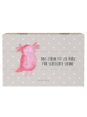 Mr. & Mrs. Panda Holzkiste Axolotl Glücklich mit Spruch in Grau Pastell