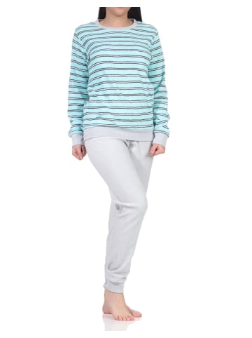 NORMANN Frottee Schlafanzug Pyjama Bündchen - 67859 in aqua