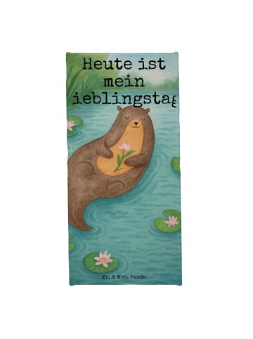 Mr. & Mrs. Panda Handtuch Otter Seerose Design mit Spruch in Grau Pastell