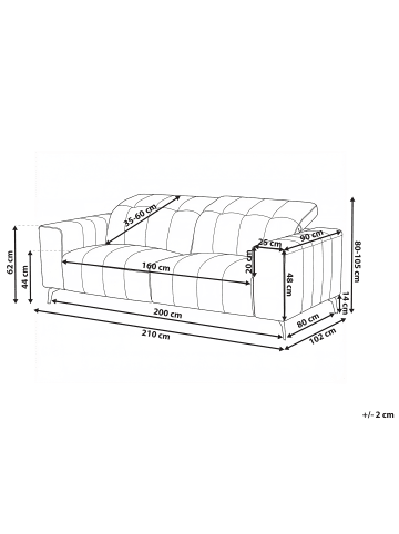 Beliani 3-Sitzer Sofa OMMEL in Beige/Schwarz - (W) 210 x (H) 80 x (L) 102 cm