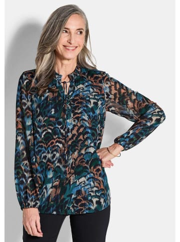 GOLDNER Kurzgröße:  Chiffonbluse Leichte Jersey-Druckbluse, Langarm in royalblau / gemustert
