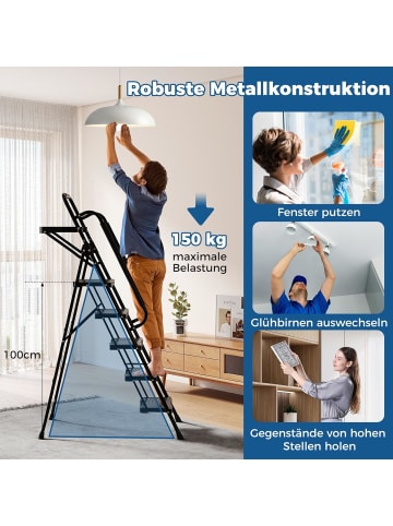 COSTWAY Leiter 5 Stufen 88 x 45 x 148 cm in Schwarz