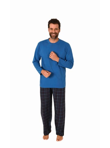 NORMANN Schlafanzug lang Pyjama Set Flanell Hose - 70927 in blau