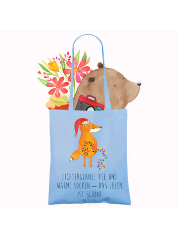 Mr. & Mrs. Panda Strandtasche Fuchs Weihnachten mit Spruch in Sky Blue