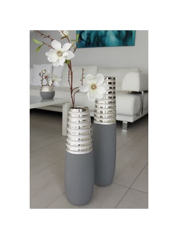 GILDE Vase "Newtown" in Grau - (H) 65cm