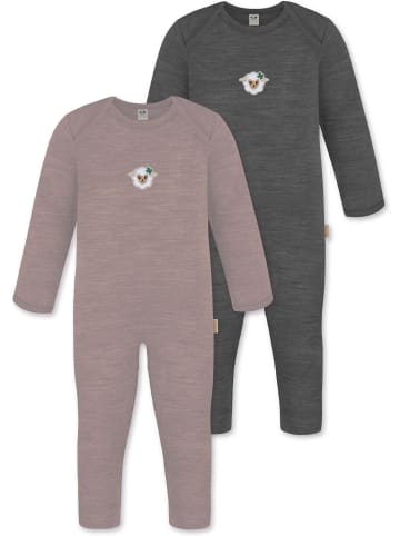 Normani Outdoor Sports 2er Pack Baby Merino Strampler Waverly in Rosa/Anthrazit