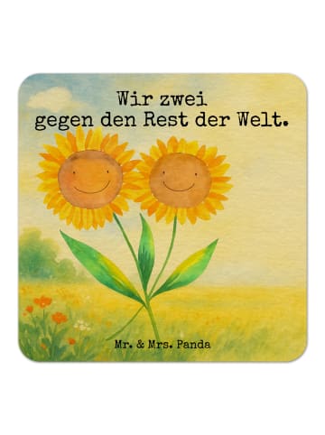 Mr. & Mrs. Panda Bierdeckel Blume Sonnenblume Design mit Spruch in Weiß