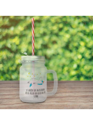 Mr. & Mrs. Panda Glas Einhorn Sternenhimmel mit Spruch in Transparent