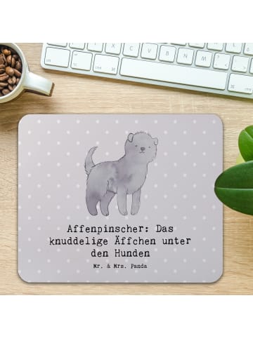 Mr. & Mrs. Panda Mouse Pad Affenpinscher Äffchen mit Spruch in Grau Pastell