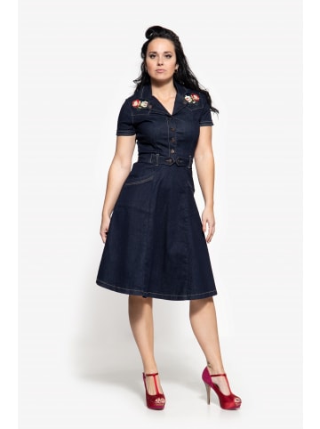 Queen Kerosin Queen Kerosin 50s Swing Jeanskleid mit Stickerei in Denim