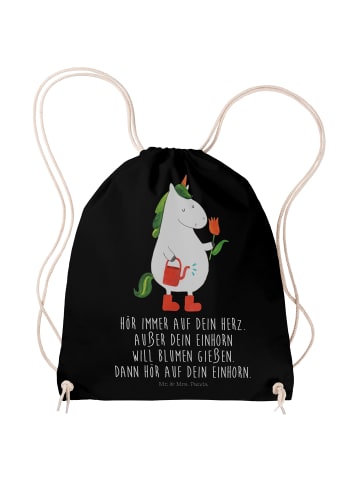 Mr. & Mrs. Panda gym rucksack Einhorn Gärtner mit Spruch in Schwarz