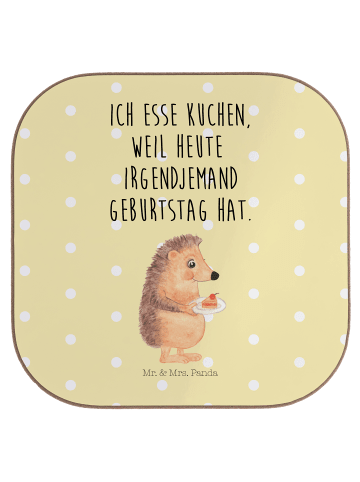 Mr. & Mrs. Panda Tassenuntersetzer Igel Kuchenstück mit Spruch in Gelb Pastell
