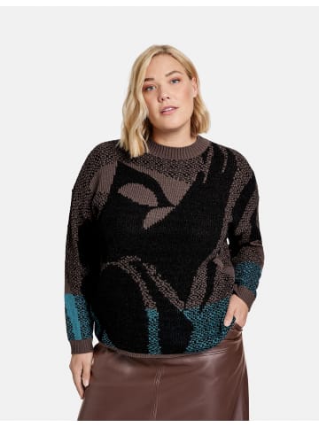 SAMOON Pullover Langarm Rundhals in Dark Chocolate gemustert