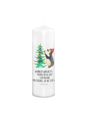 Mr. & Mrs. Panda Weihnachtskerze Pinguin Weihnachtsbaum mit Spruch in Weiß