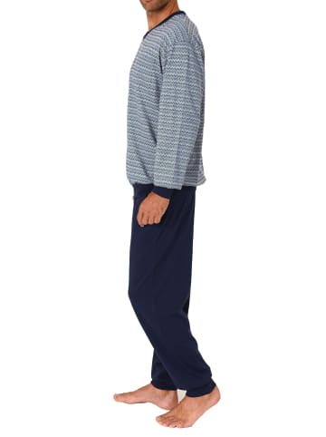 NORMANN Schlafanzug Pyjama Bündchen grafischen Streifenlook - 75335 in hellblau