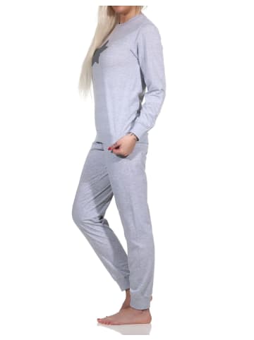NORMANN langarm Schlafanzug Pyjama Bündchen und Stern - 83341 in grau