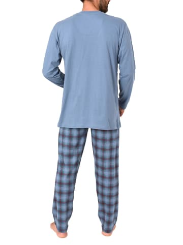 NORMANN Schlafanzug langarm mit karierter Jersey Hose in blau