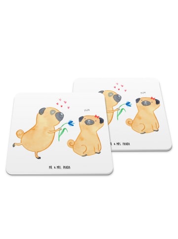 Mr. & Mrs. Panda Bierdeckel Mops Verliebt ohne Spruch in Weiß