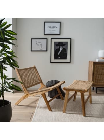 home24 home24 Hocker (1er Set) - Teak - Papiergeflecht & Massivholz Teak - 65.0 x 44.0 x 35.0 cm in Teak