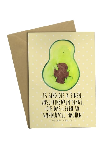 Mr. & Mrs. Panda Grußkarte Avocado Kern mit Spruch in Gelb Pastell