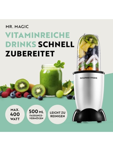 Gourmet Maxx Mixer Mr. Magic 10-tlg. 400W silber/schwarz inkl. Zubehör-Set L schwarz Schwarz