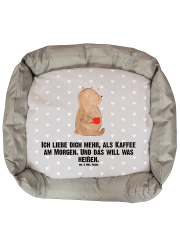 Mr. & Mrs. Panda Hundekorb Bär Morgenkaffee mit Spruch in Grau Pastell