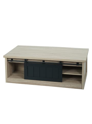 MCW Couchtisch K75 mit Schiebetüre und 6 Staufächer, Naturfarben